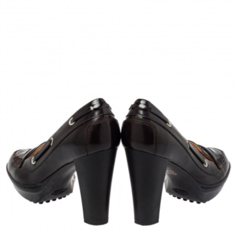 Tod's Brown Leather Penny Loafer Pumps Size 38 For Sale 1