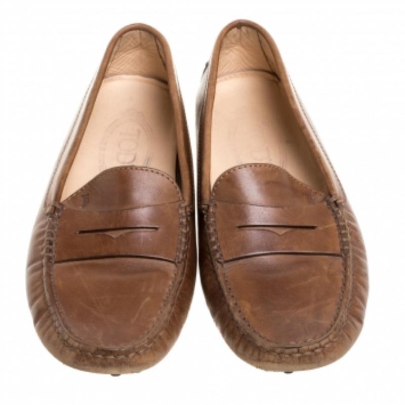 Tod's Brown Leather Penny Slip On Loafers Size 35 For Sale 1