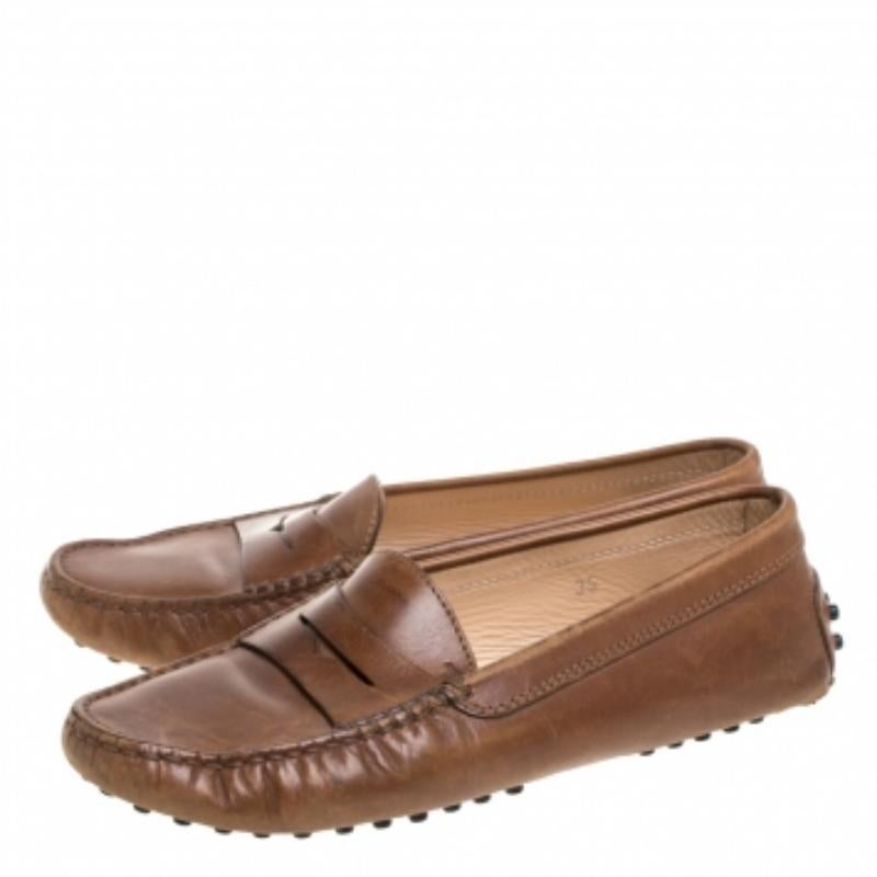 Tod's Brown Leather Penny Slip On Loafers Size 35 For Sale 3