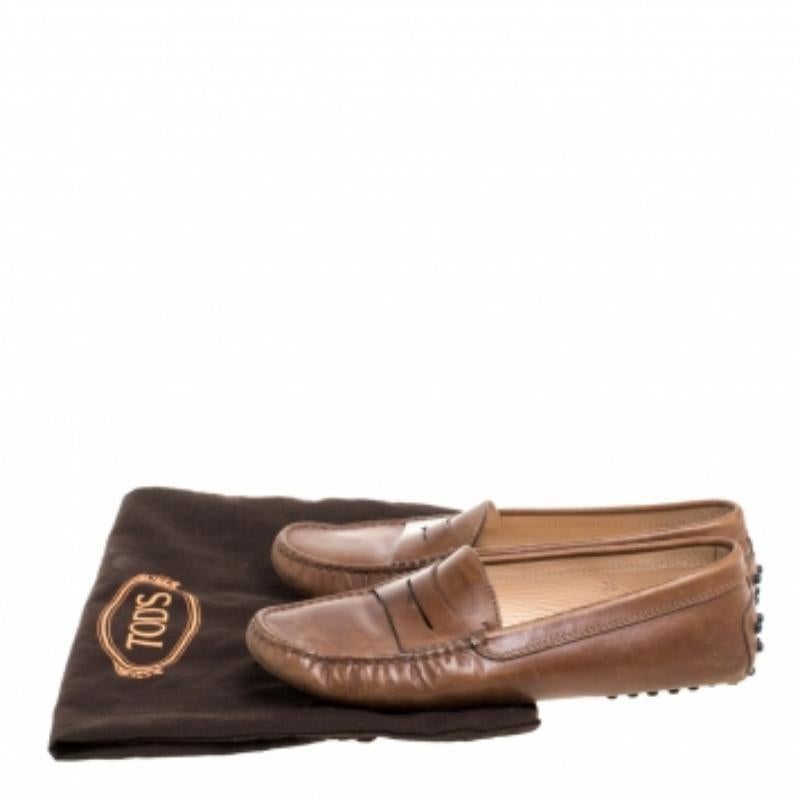 Tod's Brown Leather Penny Slip On Loafers Size 35 For Sale 4