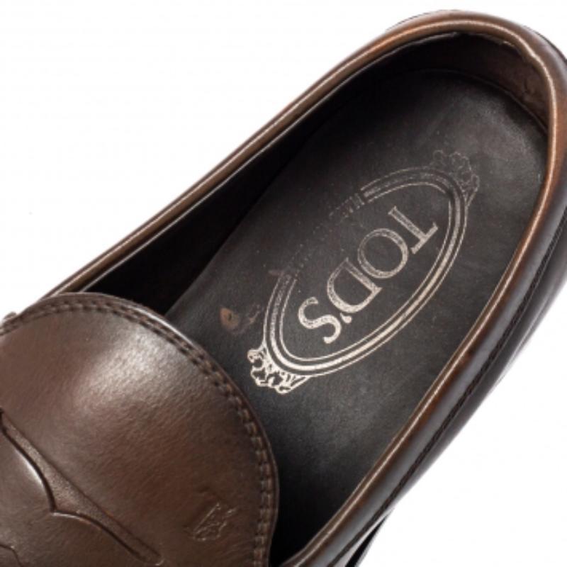 Men's Tod's Brown Leather Penny Slip On Loafers Size 39.5 For Sale