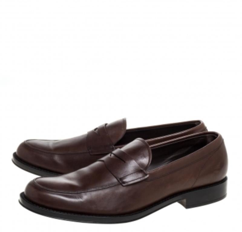 Tod's Brown Leather Penny Slip On Loafers Size 44.5 en venta 2