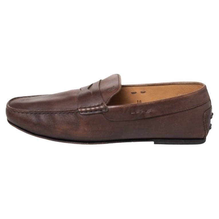Tod's Brown Leder Penny Slip On Loafers Größe 44.5