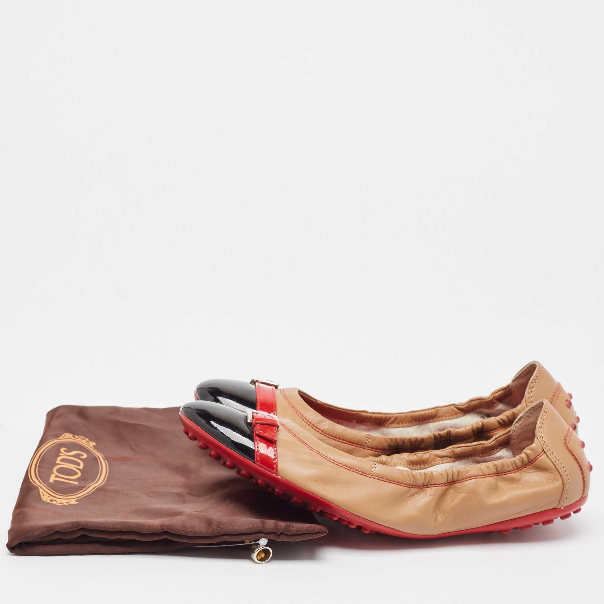 Tod's Brown Leather Scrunch Ballet Flats Size 38 For Sale 5
