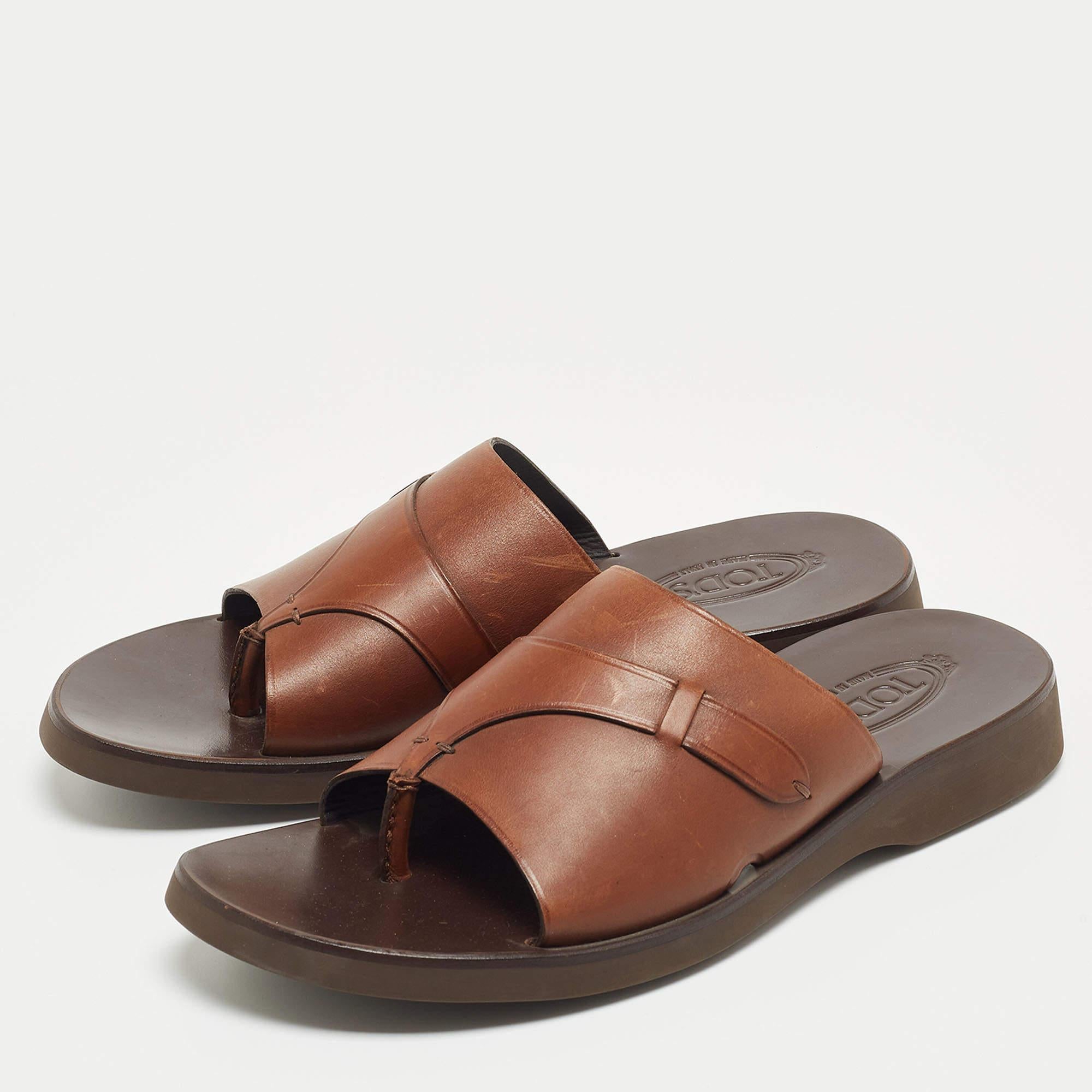 Men's Tod's Brown Leather Slide Sandals Size 45.5 For Sale