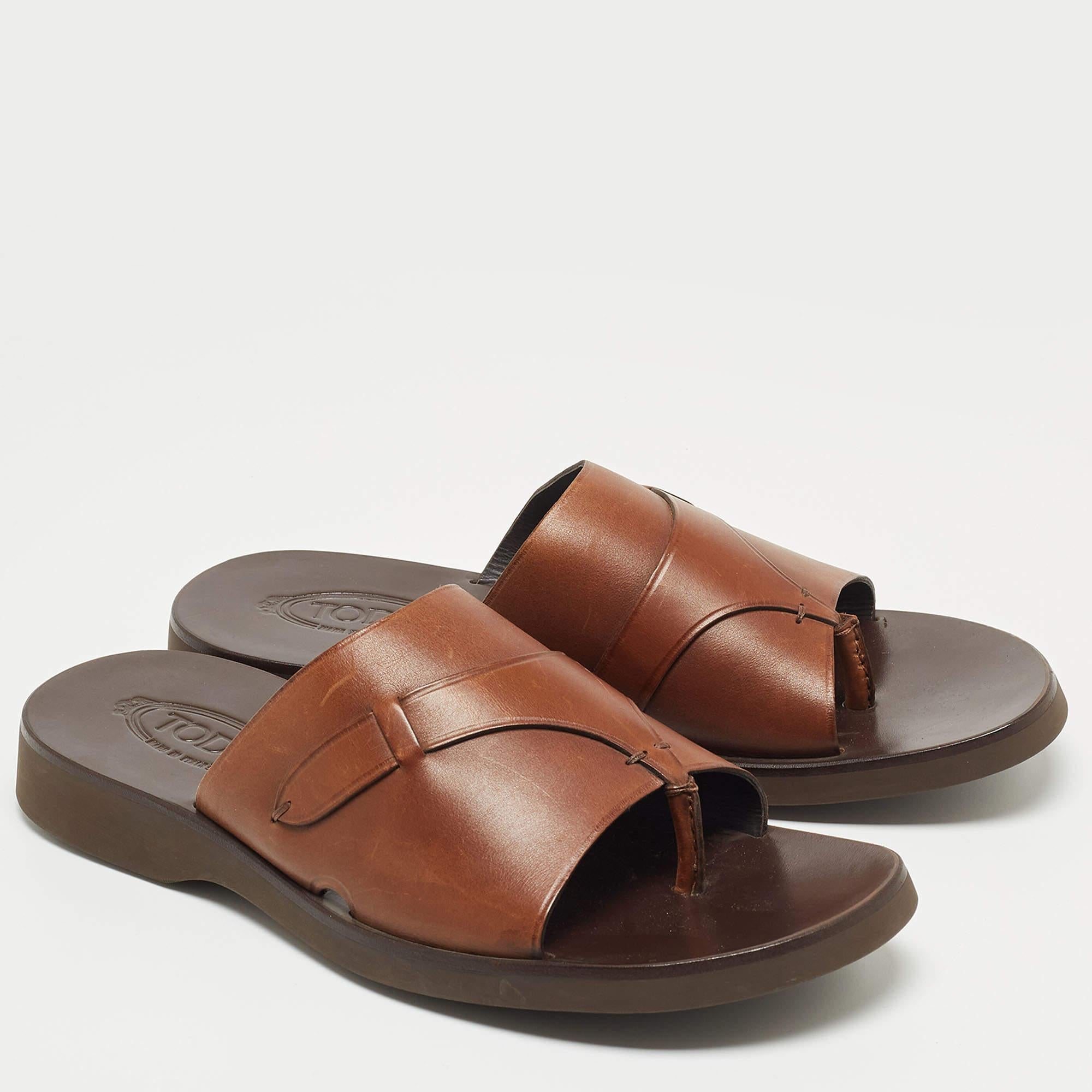 Tod's Brown Leather Slide Sandals Size 45.5 en vente 2