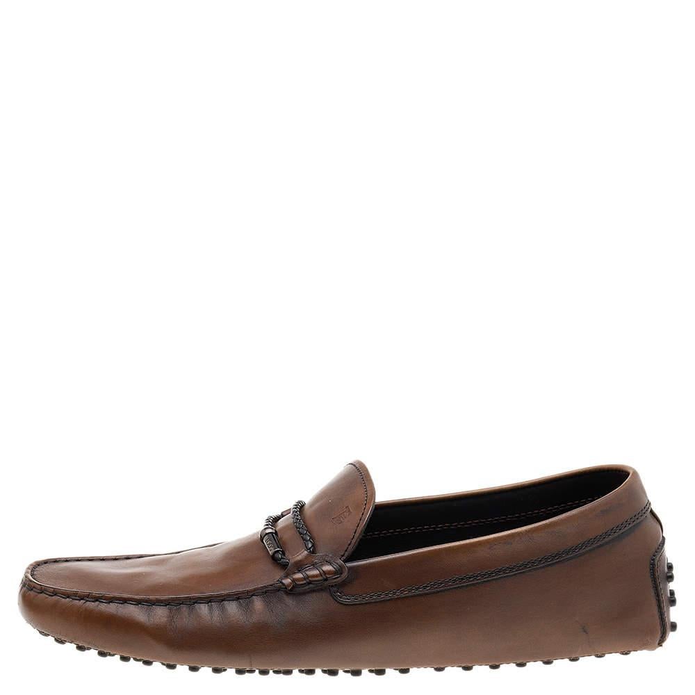 Tod's Brown Leather Slip On Driving Loafers Size 46.5 For Sale 1