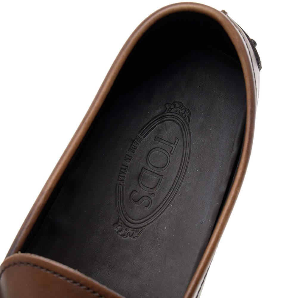 Tod's Brown Leather Slip On Driving Loafers Size 46.5 For Sale 2
