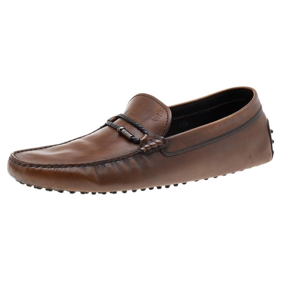 Tod's Brown Leather Slip On Driving Loafers Size 46.5 For Sale