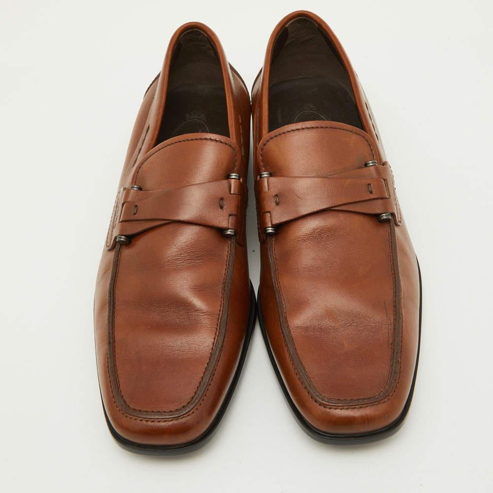 Tod's Brown Leather Slip On Loafers Size 39 In Good Condition In Dubai, Al Qouz 2