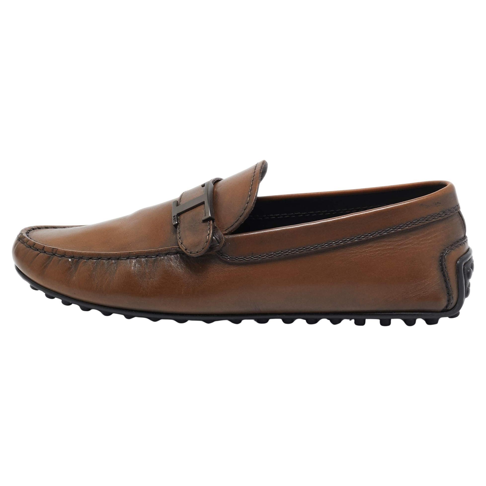 Tod's Brown Leather Slip On Loafers Size 41.5 For Sale