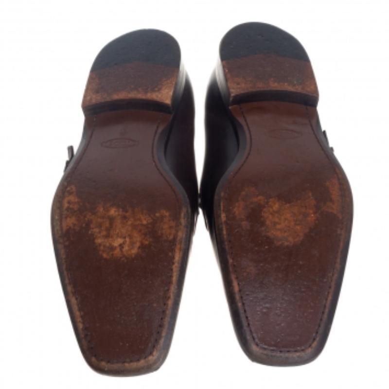Black Tods Brown Leather Slip On Loafers Size 45.5 For Sale