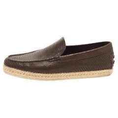 Used Tod's Brown Lizard Embossed Leather Espadrilles Size 44