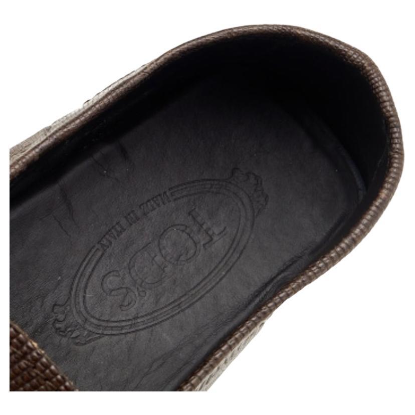 Men's Tod's Brown Lizard Embossed Leather Slip On Loafers Size 41 For Sale