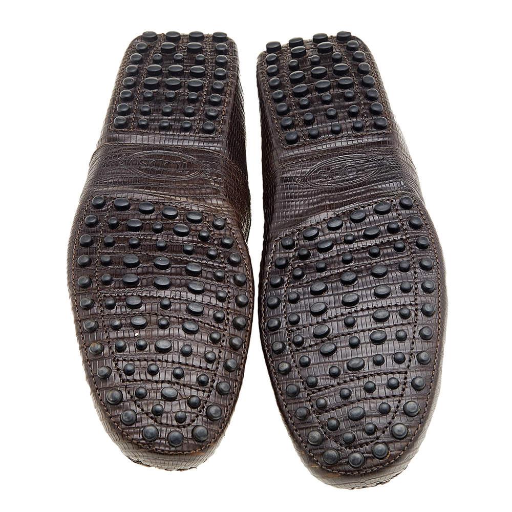 Men's Tod's Brown Lizard Embossed Leather Slip On Loafers Size 41 For Sale