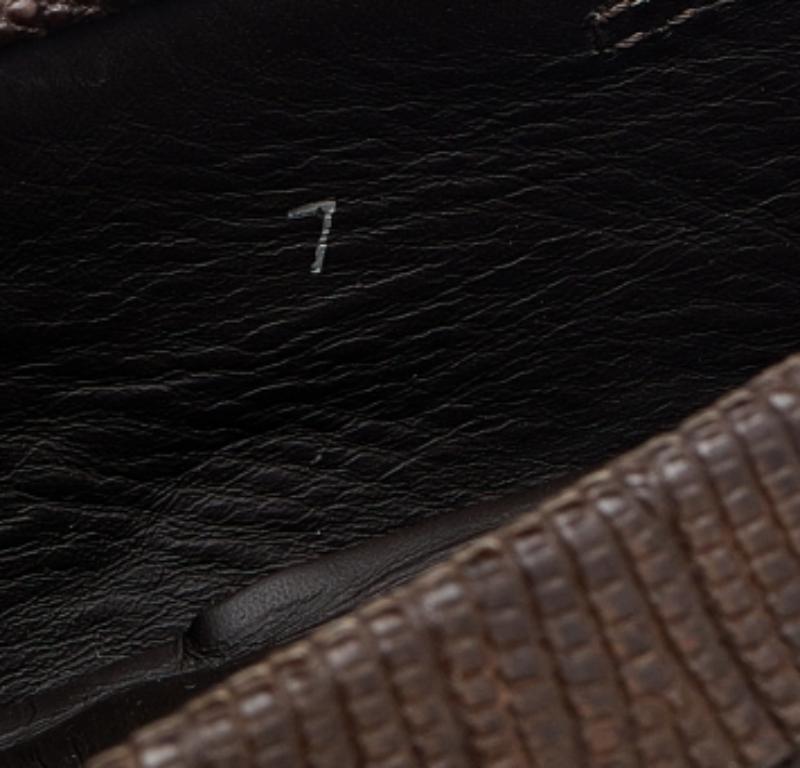 Tod's Brown Lizard Embossed Leather Slip On Loafers Size 41 For Sale 1