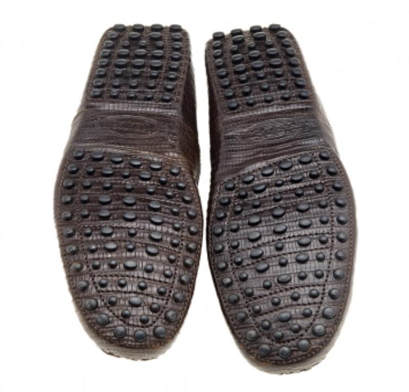Tod's Brown Lizard Embossed Leather Slip On Loafers Size 41 For Sale 2