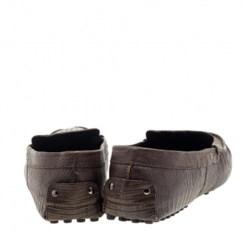 Tod's Brown Lizard Embossed Leather Slip On Loafers Size 41 For Sale 3