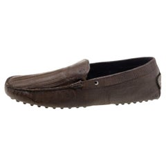 Tod's Brown Lizard Embossed Leather Slip On Loafers Size 41