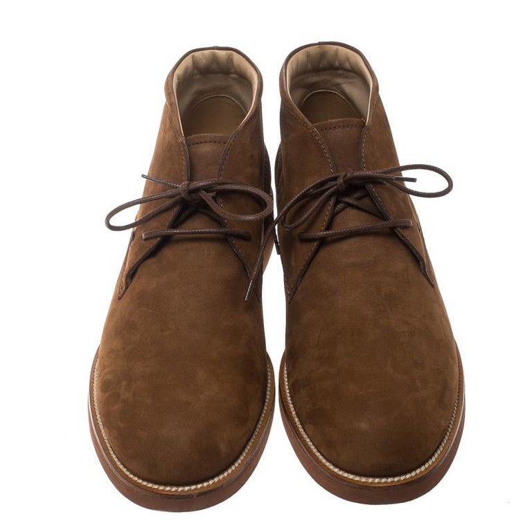 Tod's Brown Nubuck Lace Up Chukka Ankle Boots Size 44 For Sale at 1stDibs