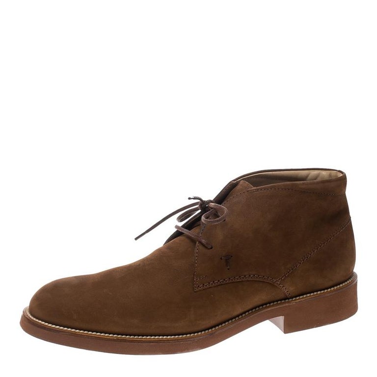Tod's Brown Nubuck Lace Up Chukka Ankle Boots Size 44 For Sale at 1stDibs