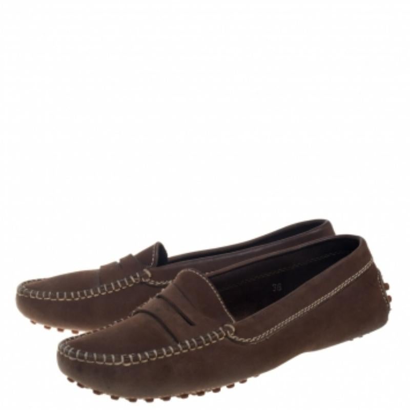 Black Tod's Brown Nubuck Penny Loafers Size 36 For Sale