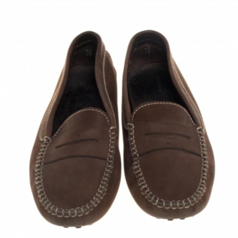 Tod's Brown Nubuck Penny Loafers Size 36 For Sale 2