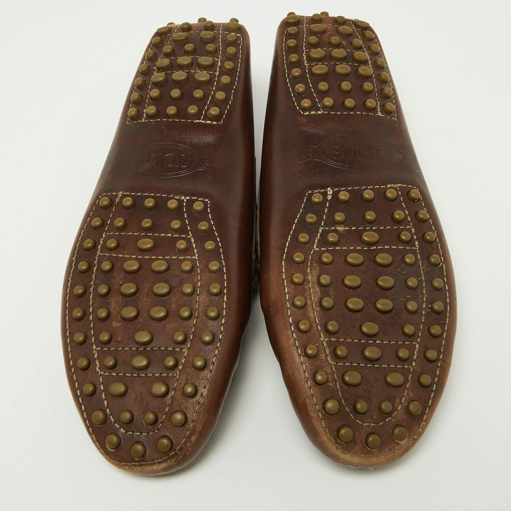 Tod's Brown/Olive Leder Schleife Slip On Loafers Größe 37.5 im Angebot 1