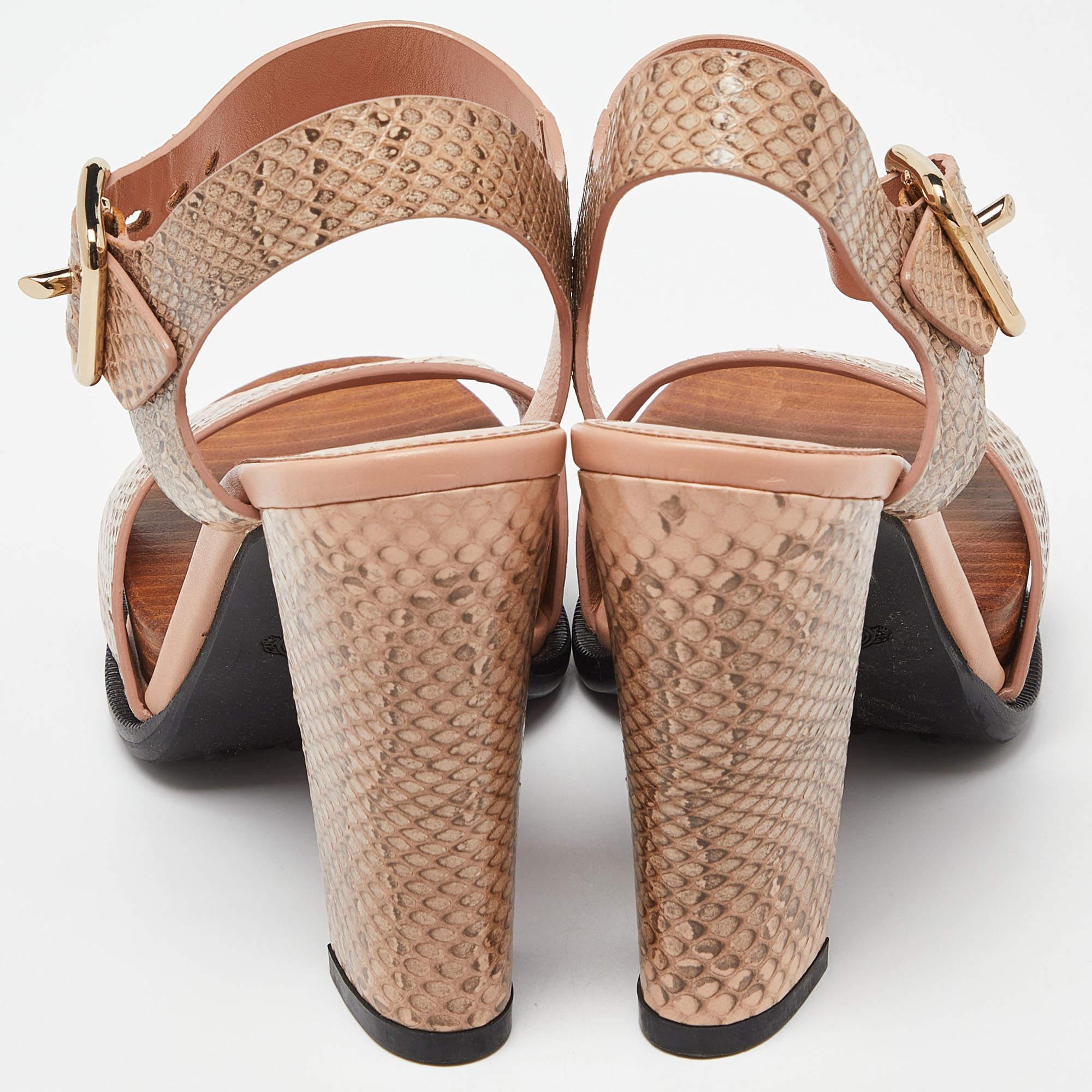 Tod's Brown/Peach Watersnake Leder Blockabsatz Plateau Sandalen Größe 36 Damen im Angebot