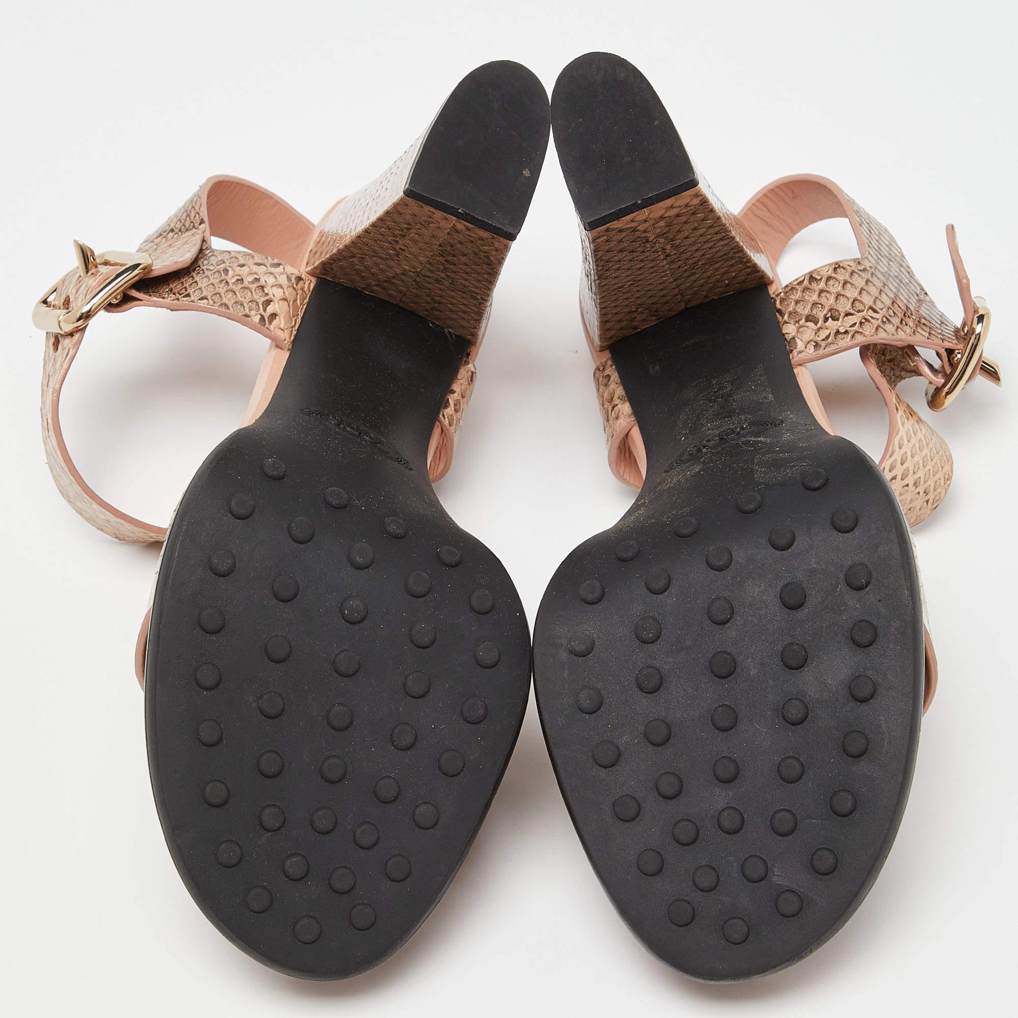 Tod's Brown/Peach Watersnake Leder Blockabsatz Plateau Sandalen Größe 36 im Angebot 1