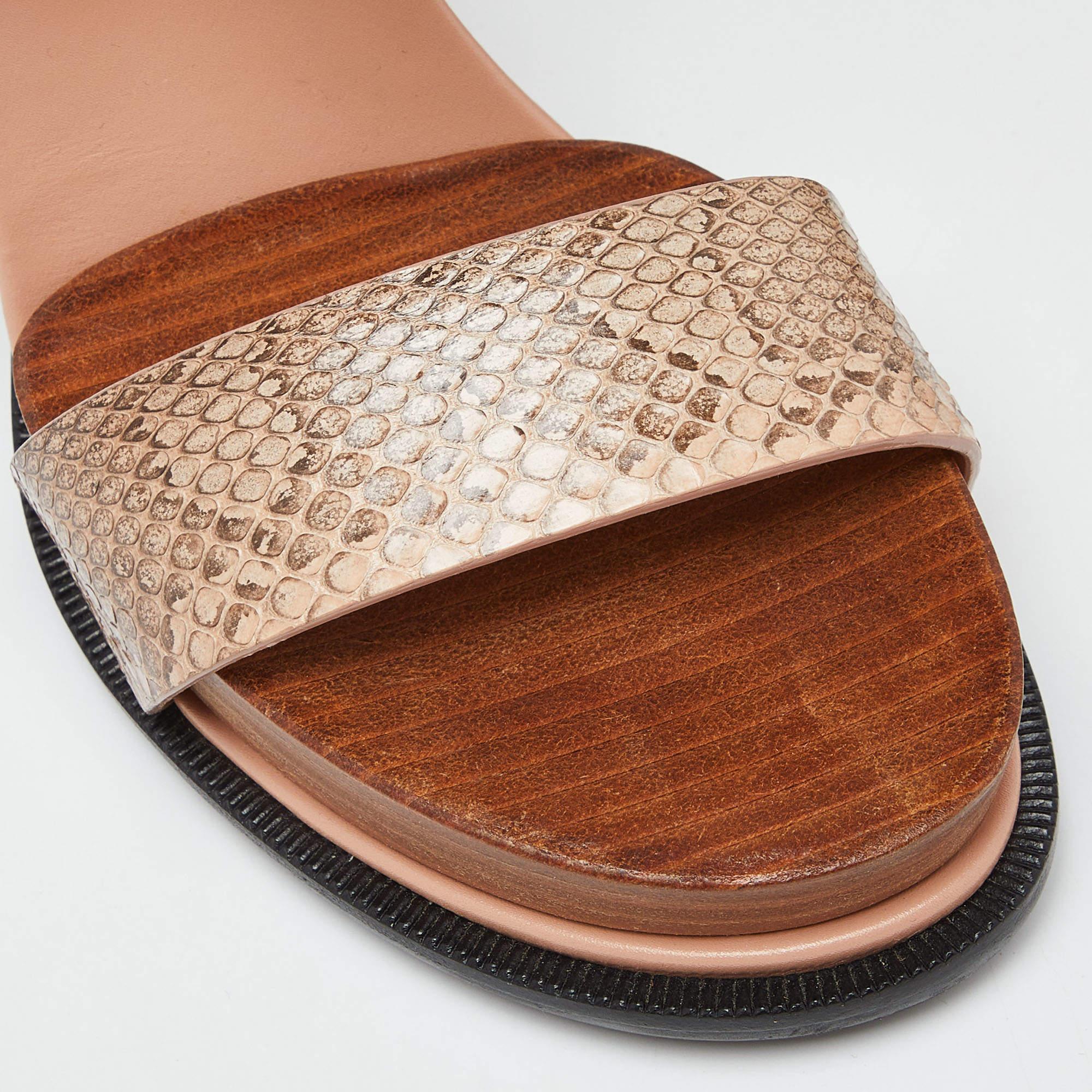 Tod's Brown/Peach Watersnake Leder Blockabsatz Plateau Sandalen Größe 36 im Angebot 3