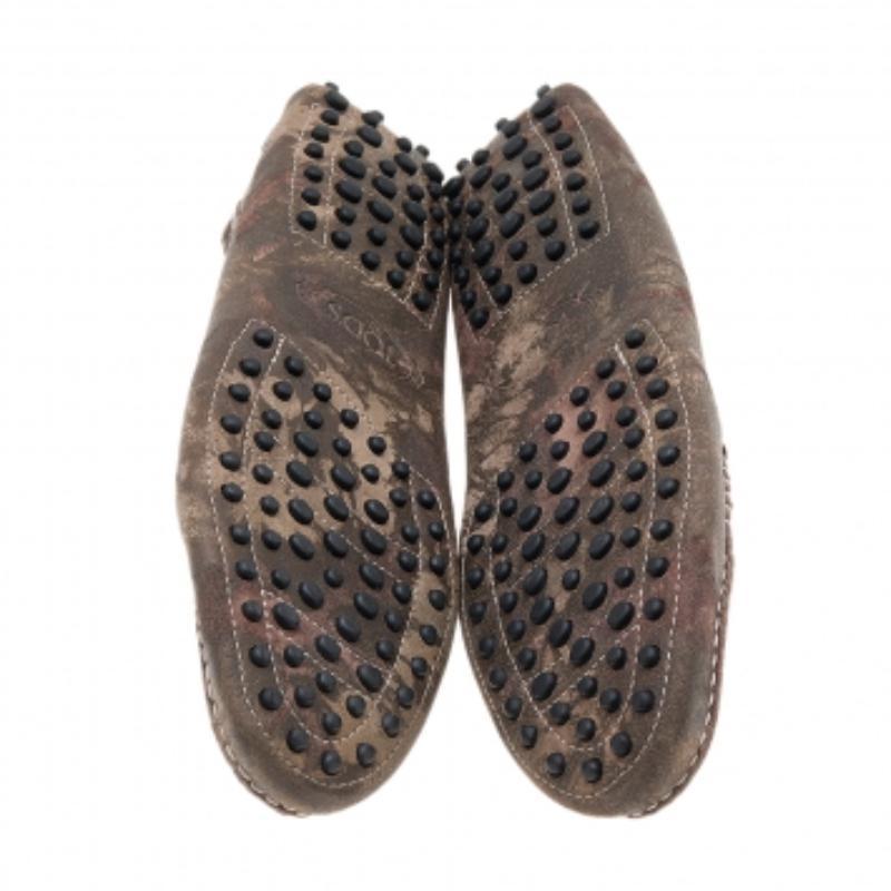 Tod's Brown Printed Suede Slip On Loafers Size 39 For Sale 2