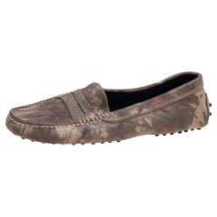 Tod's Brown Printed Suede Slip On Loafers Size 39