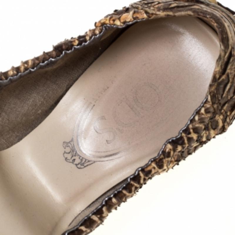 Marron Tod's - Ballerines en cuir verni python marron Taille 38 en vente