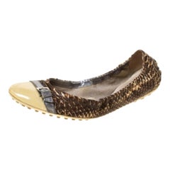 Tod
s Brown Python Patent Leather Cap Toe Buckle Scrunch Ballet Flats Size 38