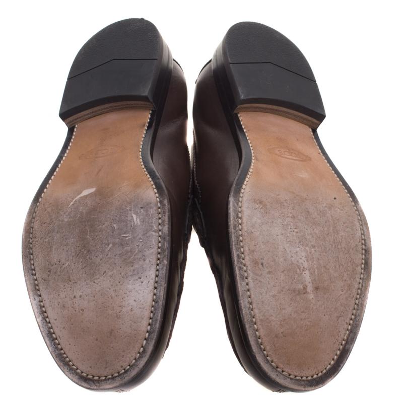 Tod's Brown Reptile Leather Penny Loafers Size 44 In Good Condition In Dubai, Al Qouz 2