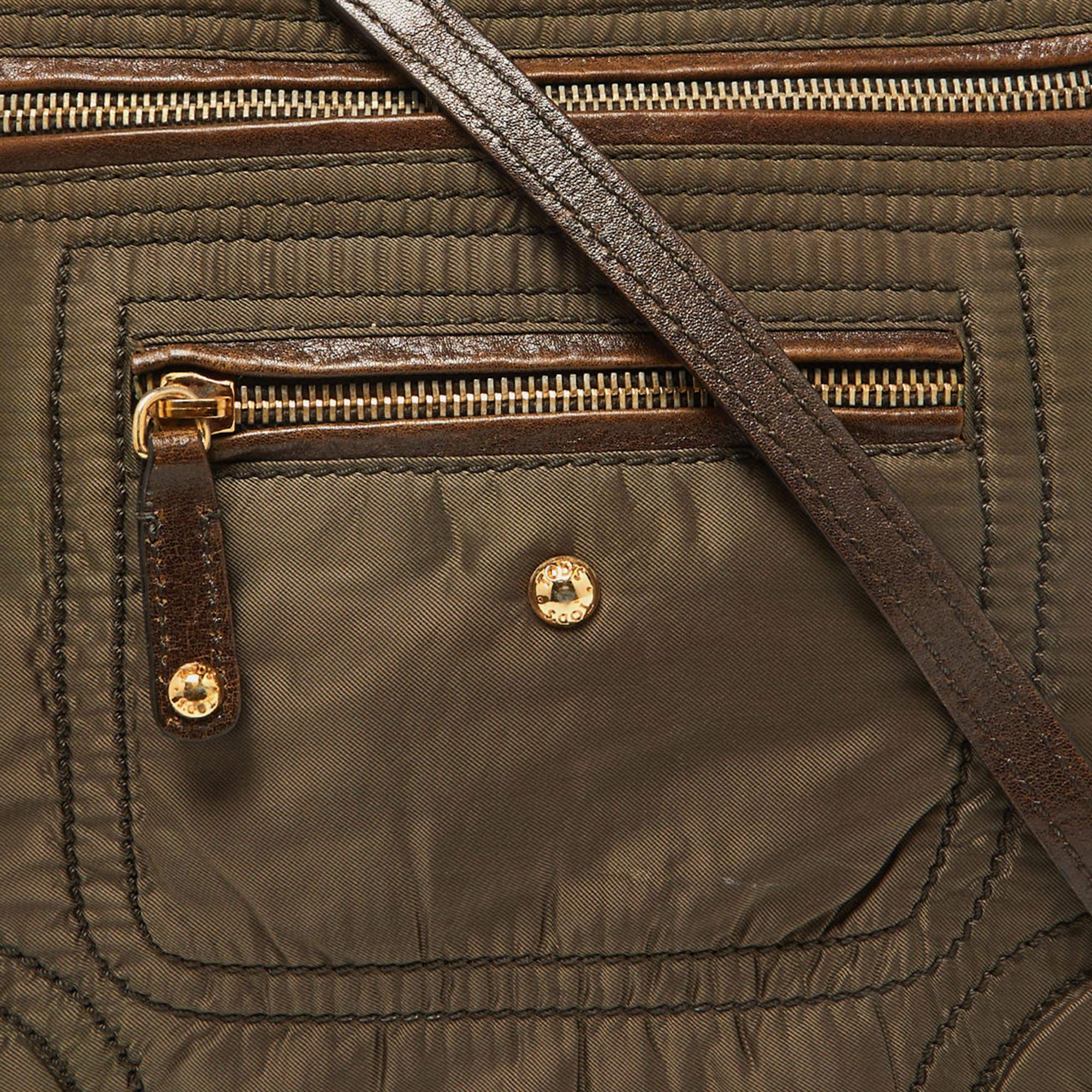 Women's Tod's Brown Satin and Leather Crossbody Bag For Sale