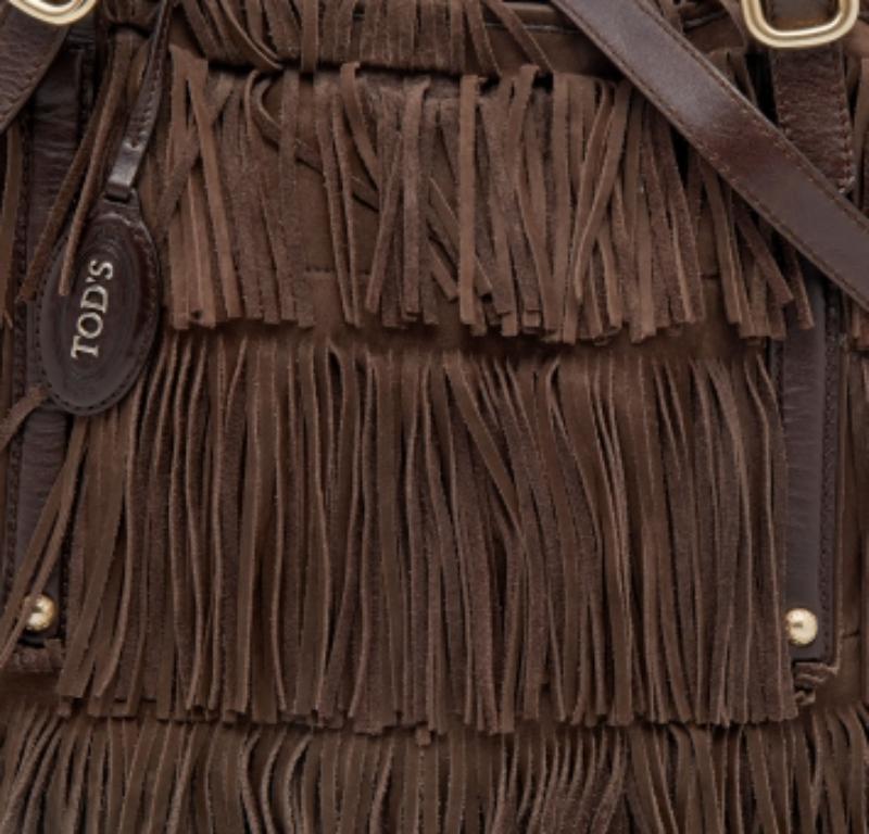 Tod's Tote G-Line Frange Media de ante y piel marrón en venta 1