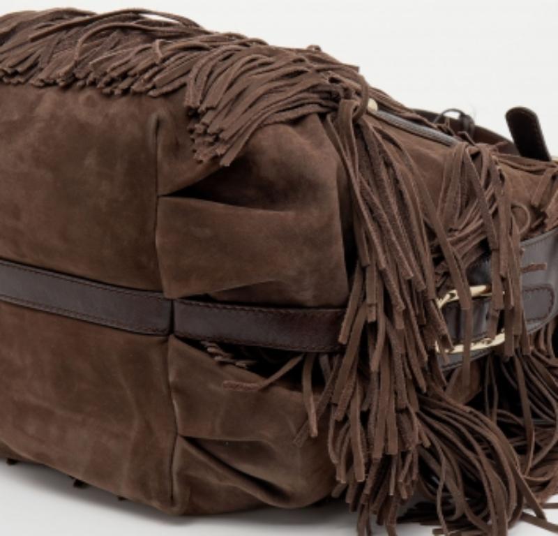 Tod's Tote G-Line Frange Media de ante y piel marrón en venta 3