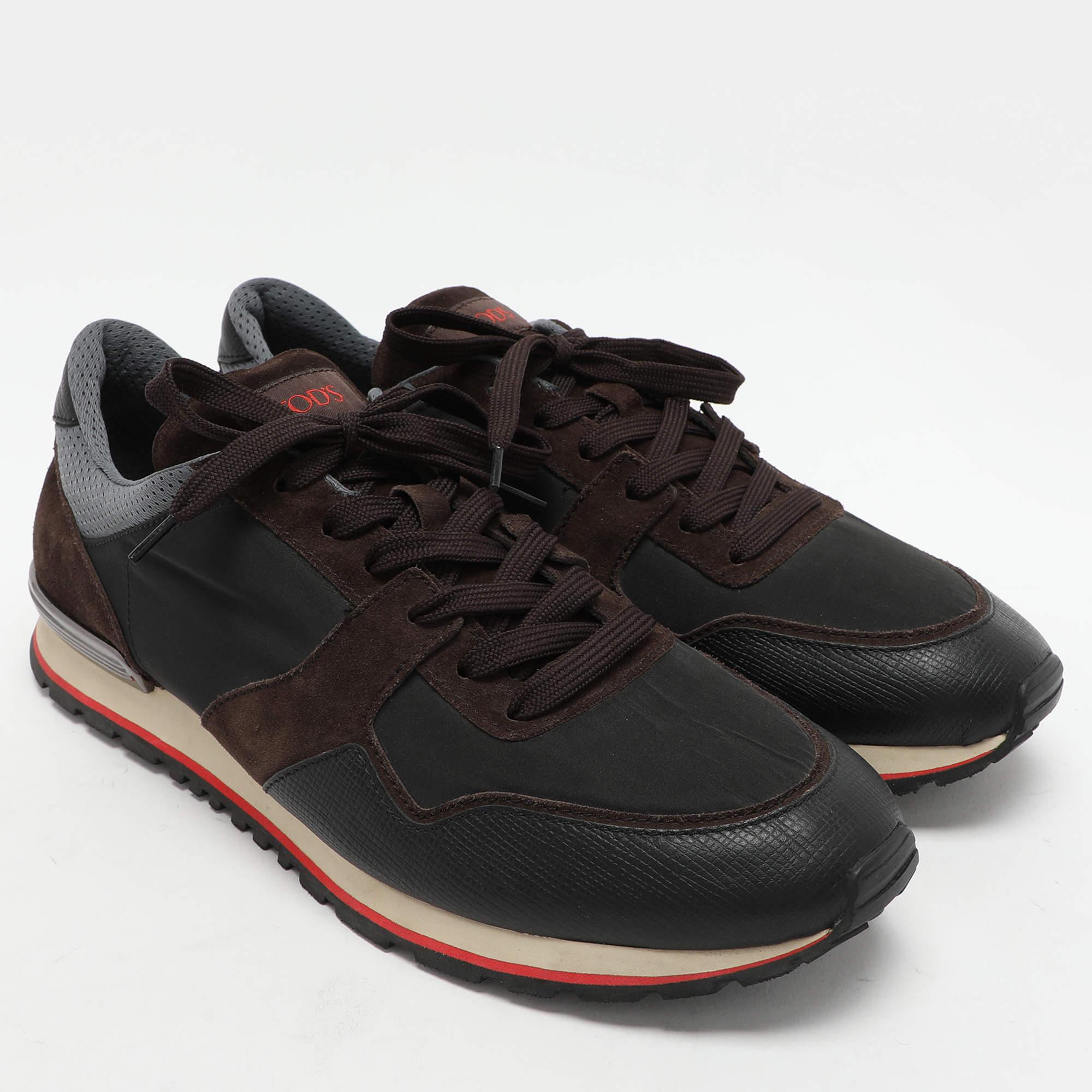 Sneakers basse Tod's in camoscio e neoprene marrone misura 48 In condizioni buone in vendita a Dubai, Al Qouz 2