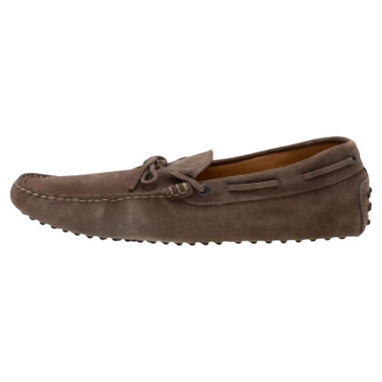 Tod's Brown Suede Bow Slip On Loafers Size 43 For Sale