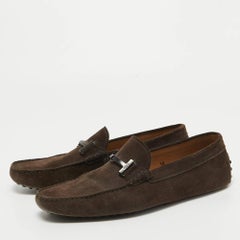 Tod's Brown Suede Double T Loafers Size 44.5