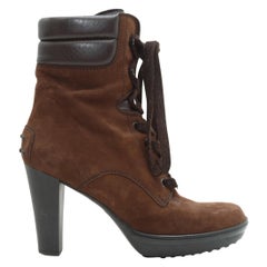 Tod's Brown Suede Heeled Ankle Boots