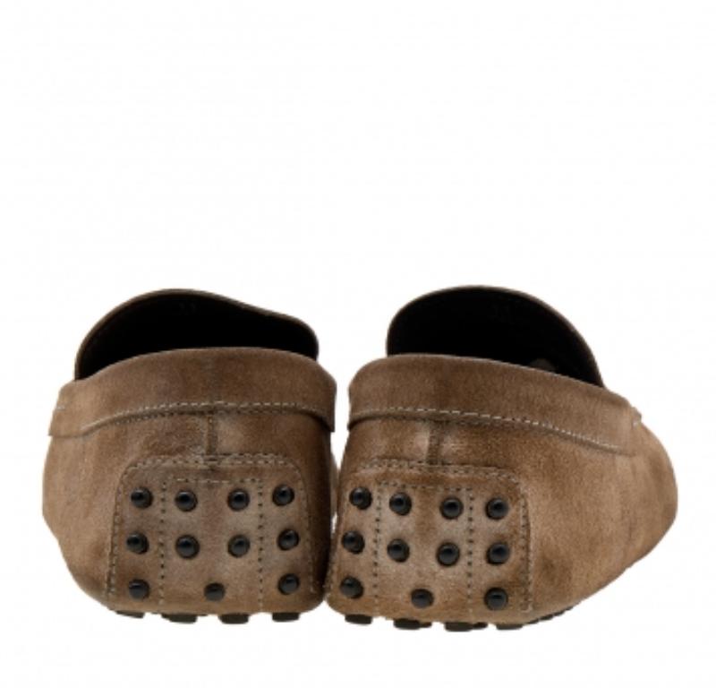 Tod's Brown Suede Penny Slip On Loafers Size 45.5 en vente 1