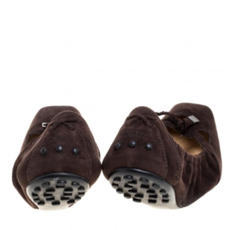 Black Tod's Brown Suede Scrunch Ballet Flats Size Size 40.5 For Sale