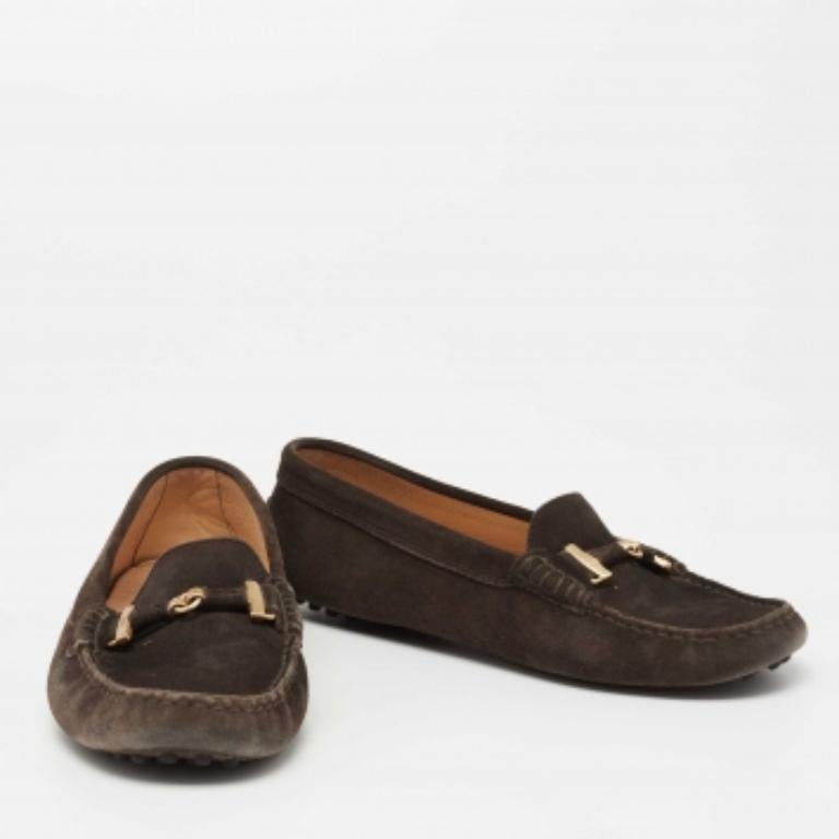 Noir Tod's Mocassins en daim Brown Taille 37 en vente