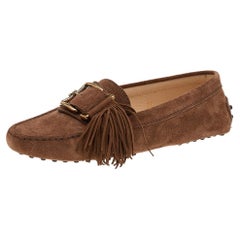 Tod's Brown Suede Tassel Buckle Slip on Loafers Size 37