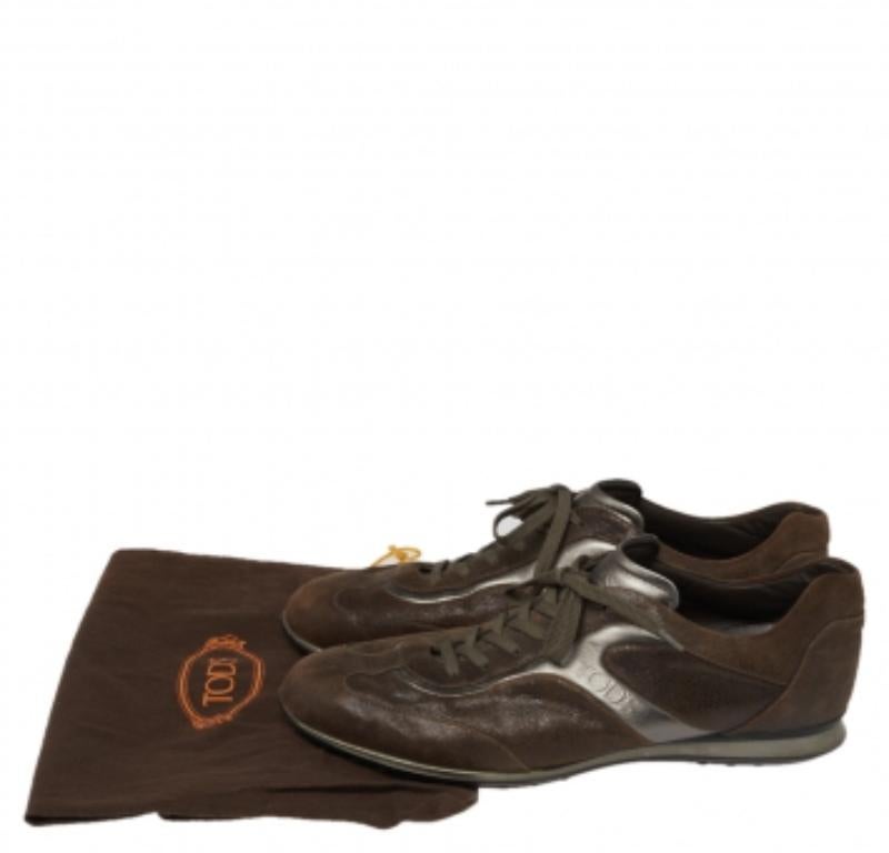 Tod's Brown Textured Suede Leather Low Top Sneakers Size 41 For Sale 3