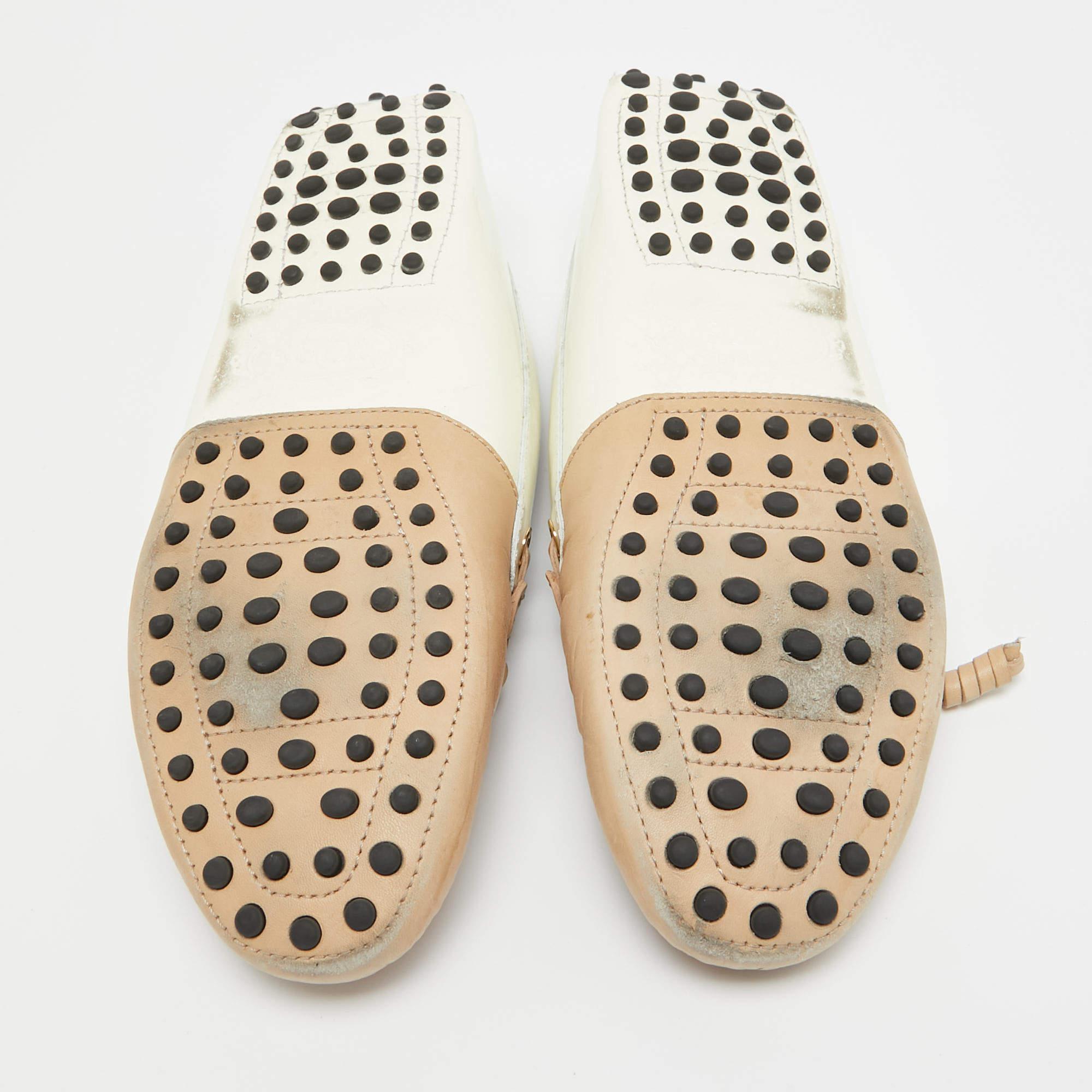 Tod's Brown/White Patent and Nubuck Slip On Loafers Size 37.5 For Sale 1