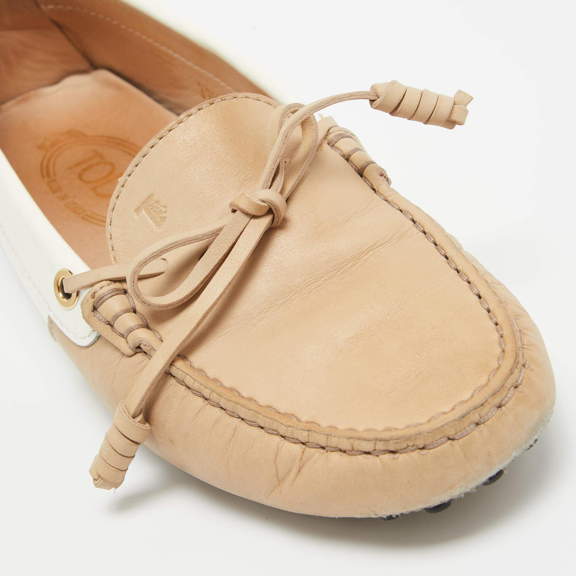 Tod's Brown/White Patent and Nubuck Slip On Loafers Size 37.5 For Sale 2